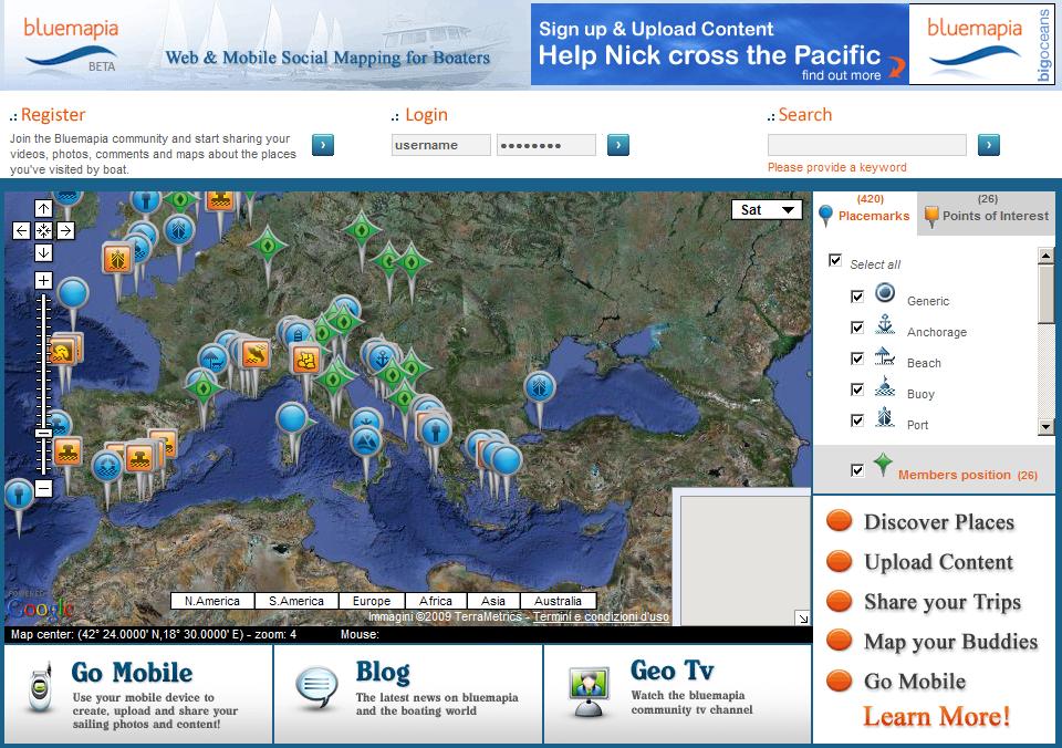 Bluemapia: il social network dei veri "navigatori"