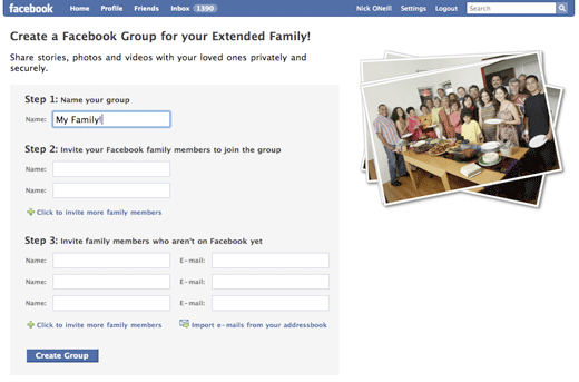 Facebook formato famiglia