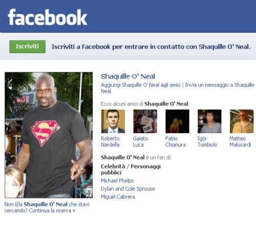 Shaquille O'Neal è su Facebook