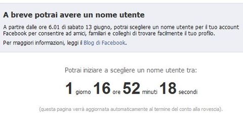 Conto alla rovescia per l'URL personalizzato di Facebook