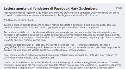 Lettera aperta a Facebook da Mark Zuckerberg