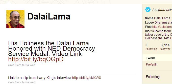 Il Dalai Lama è su Twitter