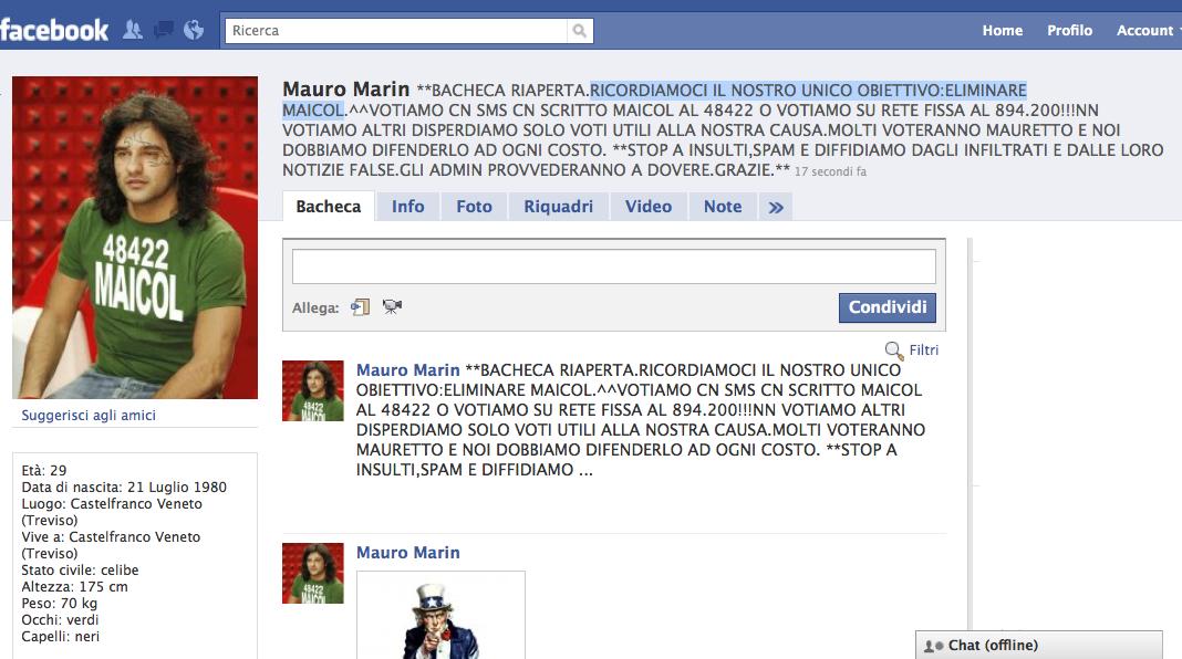 Facebook: continua la lotta dei fans di Mauro Marin