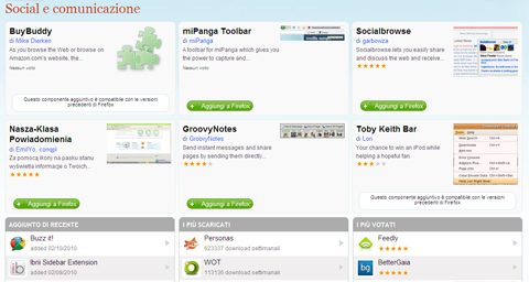 Social add-ons per Firefox