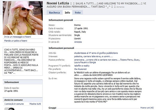 Noemi Letizia su Facebook