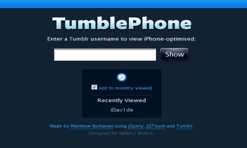 TumblePhone, Tumblr su iPhone
