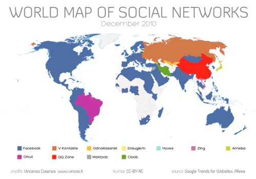 Infografica, la mappa mondiale dei social network - Dicembre 2010
