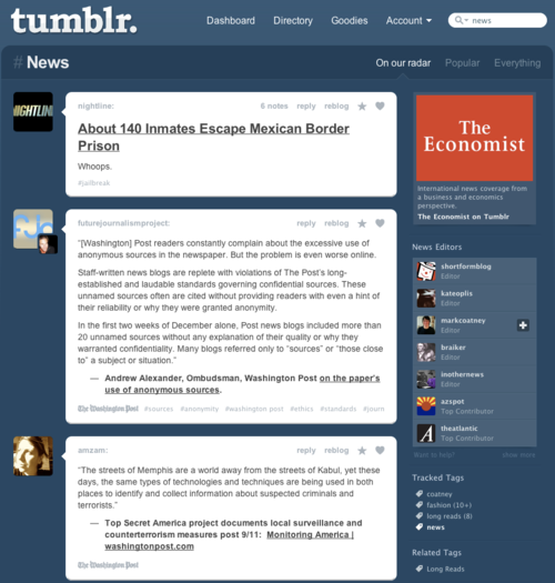 Tumblr: nuove pagine divise per argomento