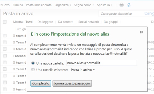 Creare gli alias con Windows Live Hotmail