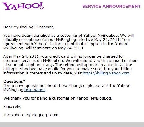 Yahoo chiuderà MyBlogLog a maggio