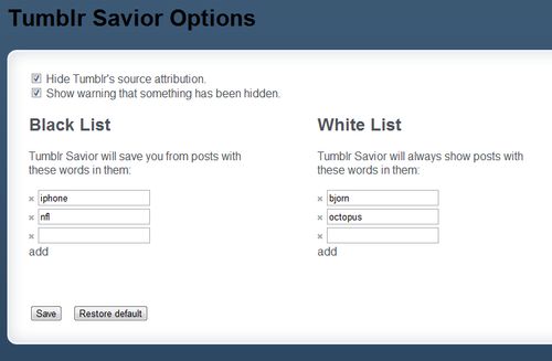 Tumblr Savoir filtra i post sulla tua dashboard con una black list