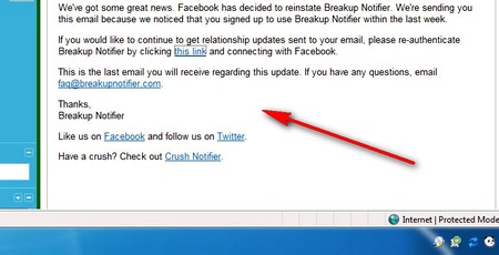 Breakup Notifier email
