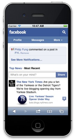 Facebook sito web mobile