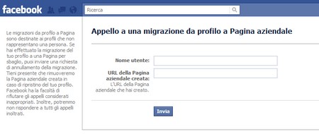 Facebook – Appello migrazione da profilo a pagina aziendale