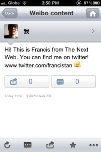 Sina Weibo su iPhone