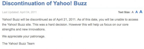 Yahoo Buzz chiude il 21 aprile