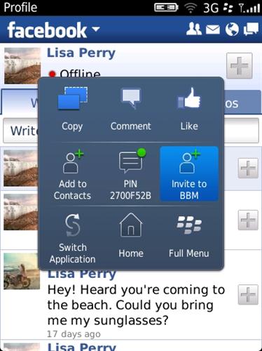 Facebook integrato con BlackBerry Messenger