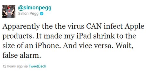 Violato l'account Twitter di Simon Pegg, ma lui prende in giro la Apple
