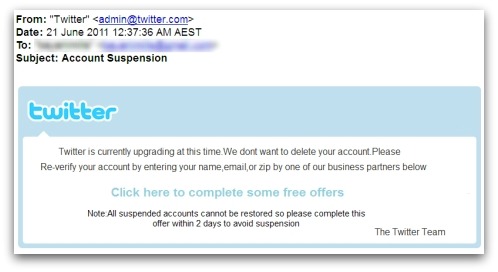 Scam su Twitter, una nuova ondata di false email