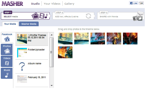 Masher, creare video utilizzando gli album fotografici di Facebook