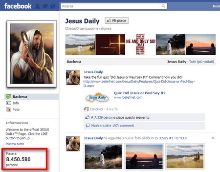 La pagina Facebook Jesus Daily supera gli 8 milioni di fan 