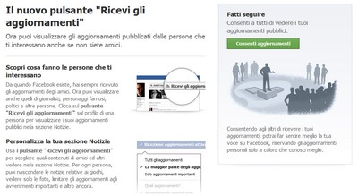 Pulsante Facebook Ricevi gli aggiornamenti