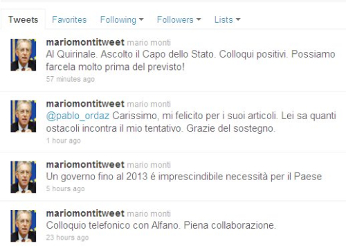 Mario Monti, falso profilo su Twitter