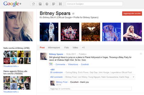 Google+, il primo account a raggiungere un milione di followers è quello di Britney Spears