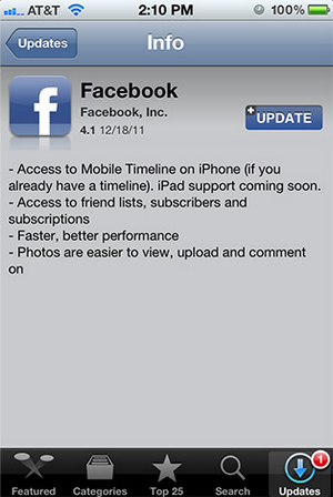 Facebook Timeline iPhone iPod Touch
