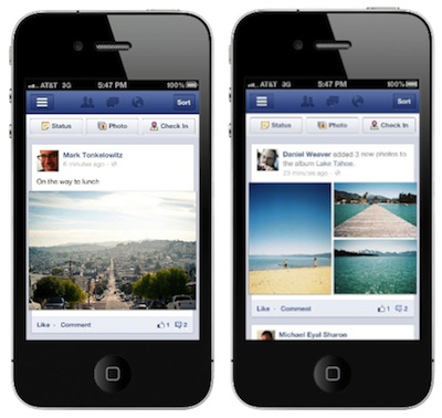 Facebook mobile: immagini più grandi e news feed migliorato