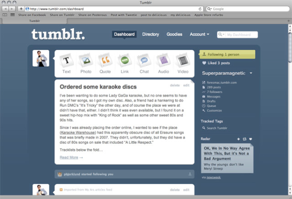 Tumblr, annunci pubblicitari nella dashboard