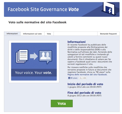 Facebook e privacy: gli utenti votano le regole