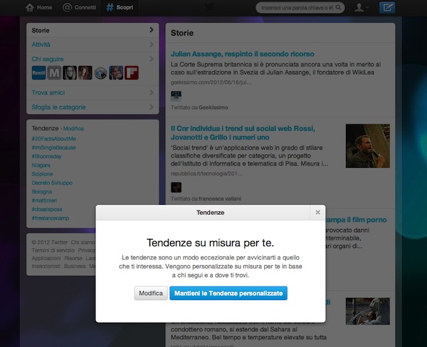 Twitter tendenze personalizzate