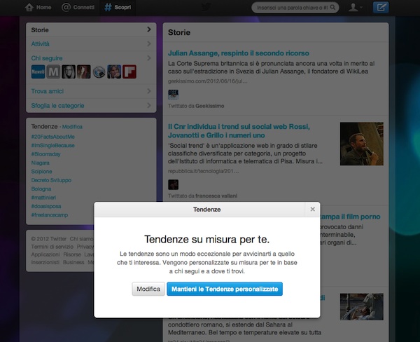 Twitter introduce i trends personalizzati in base a posizione e following 