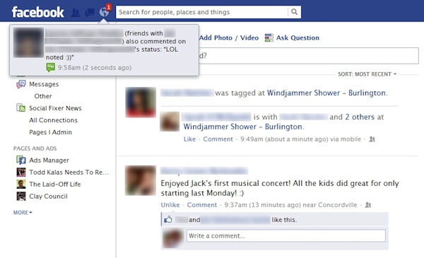 Facebook pop-up