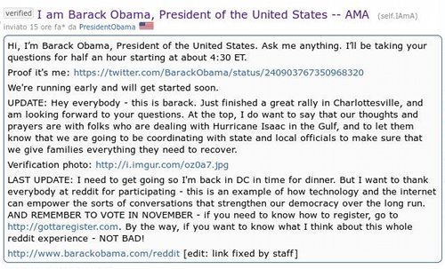 Barack Obama ha fatto un Ask Me Anything su Reddit