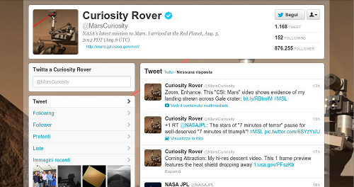 Twitter: l'account più popolare della settimana è quello della sonda Curiosity