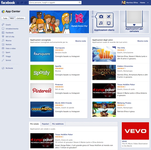 Facebook App Center disponibile in tutto il mondo 