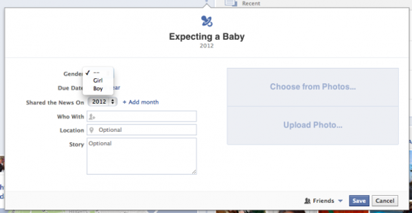 Facebook, la nascita di un bambino può essere inserita tra gli avvenimenti