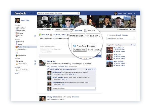 Facebook integra Dropbox per la condivisione dei file nei gruppi 