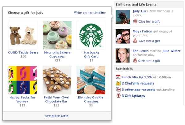 Arriva Facebook Gift, ora è possibile fare regali veri agli amici di Facebook 