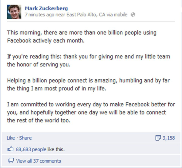 Facebook, un miliardo di utenti attivi