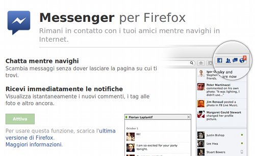 Facebook Messenger per Firefox per chattare mentre navighi