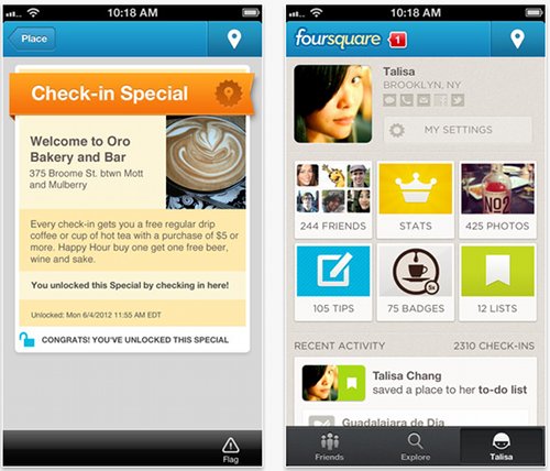 Il layout di Foursquare ieri e oggi