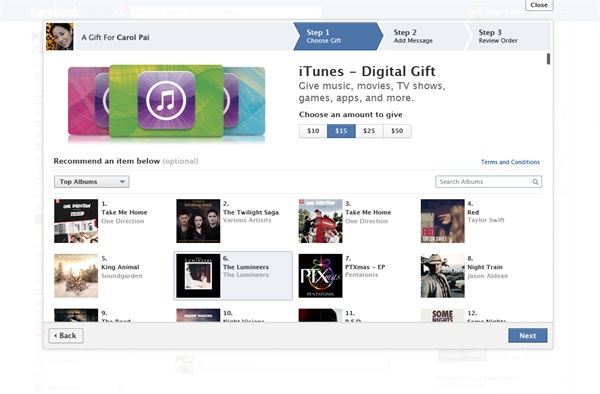 iTunes card su Facebook