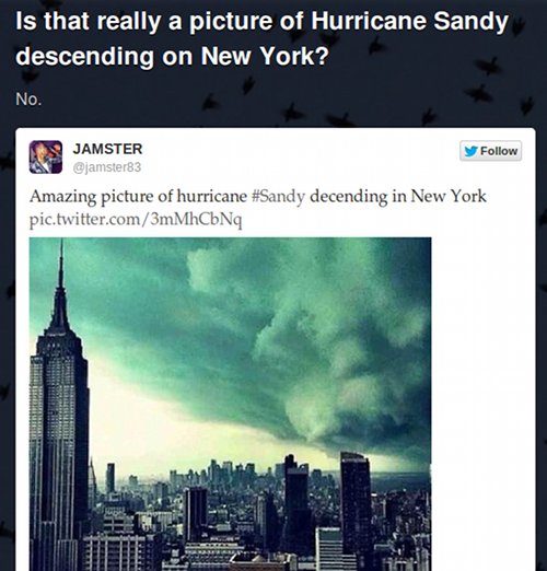 Uragano Sandy, false foto su Twitter