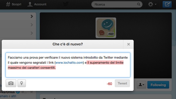 Twitter colori link limite caratteri