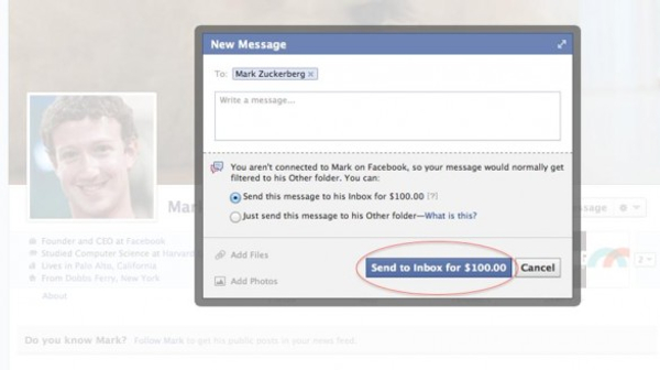 Facebook, per scrivere a Mark Zuckerberg servono 100 dollari