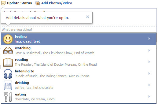 Facebook: stati d'animo e attività negli aggiornamenti di stato