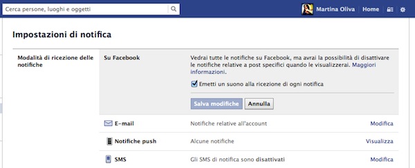 Facebook: come disabilitare o abilitare le notifiche sonore